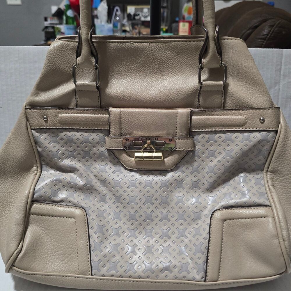 ROSETTI Handbag Women's Beige Faux Leather Satchel Shoulder Bag Turn-Lock